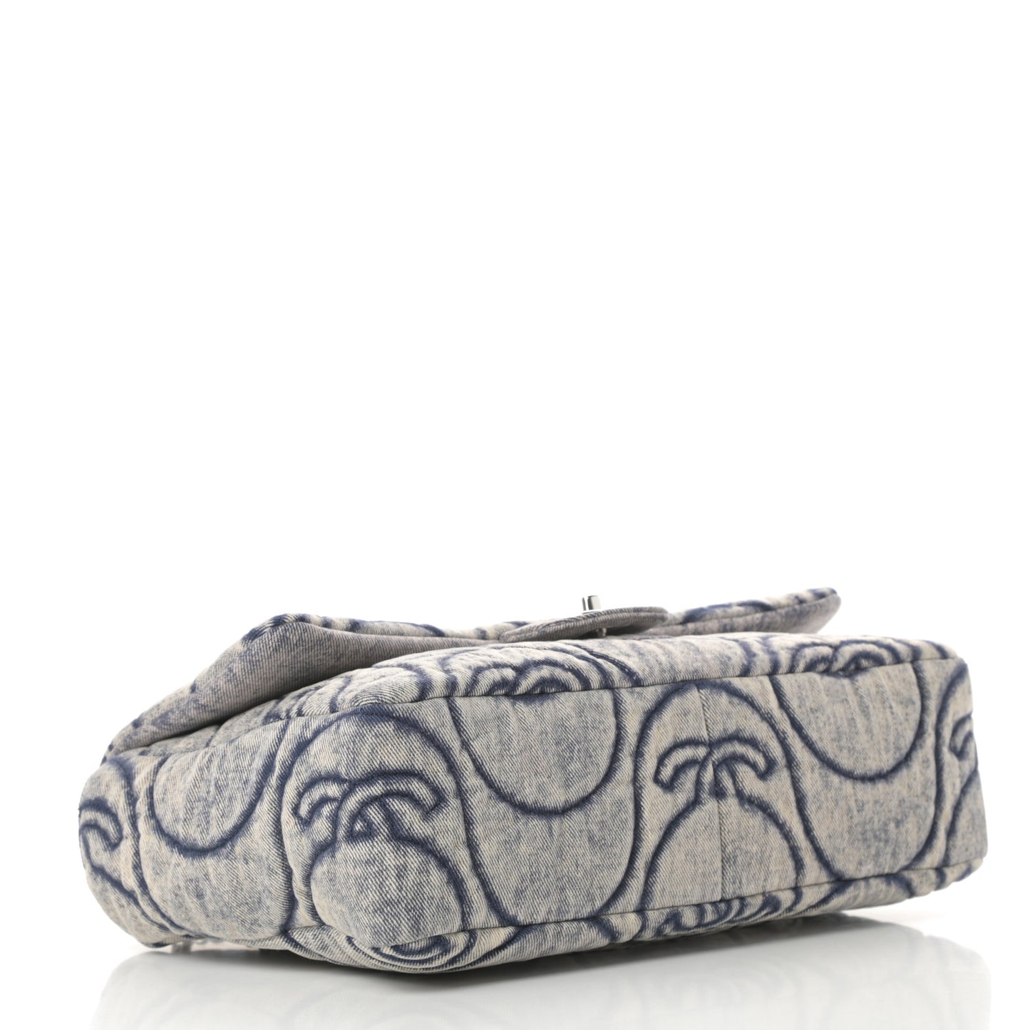 Denim Embossed CC Logo Print Jumbo Single Flap Blue