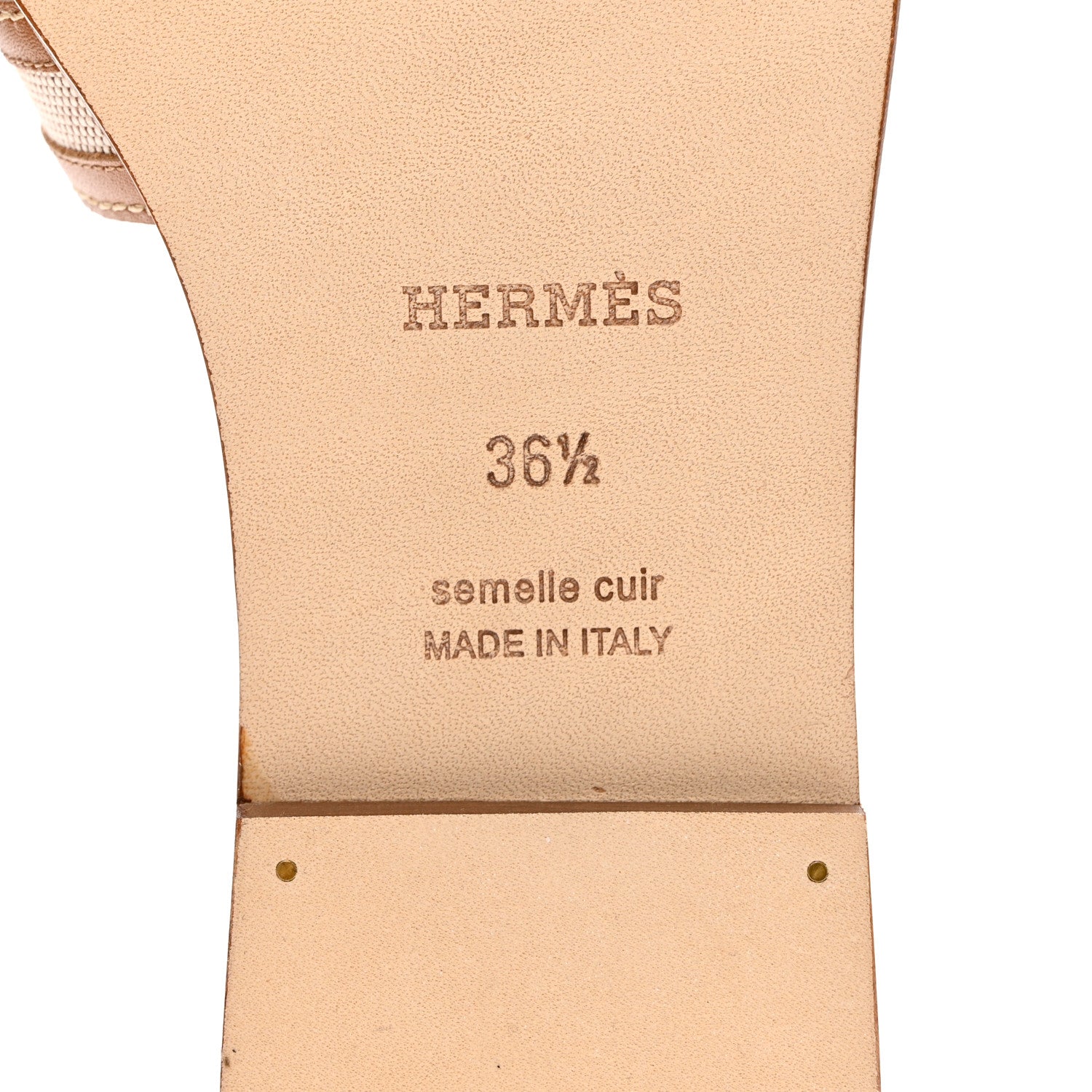 Hermes Calfskin Canvas Oran Sandals 36.5 Noisette Beige Dore 6 of 9