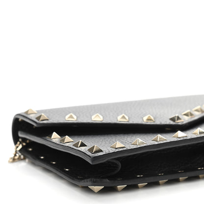 Valentino Garavani Pebbled Calfskin Rockstud Envelope Wallet on Chain Black 5 of 12