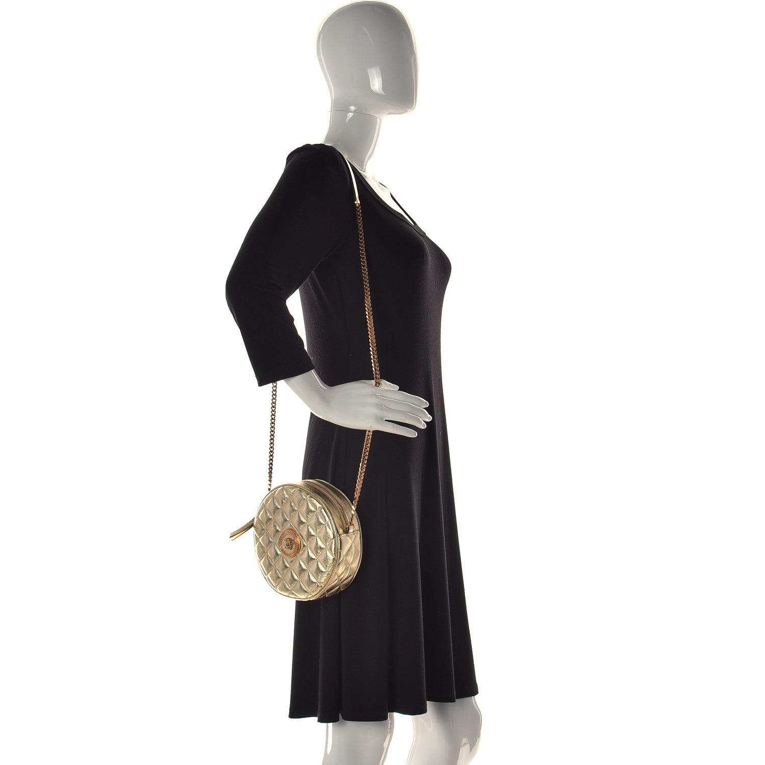 Versace Metallic Nappa Quilted La Medusa Round Camera Bag Gold 2 of 11