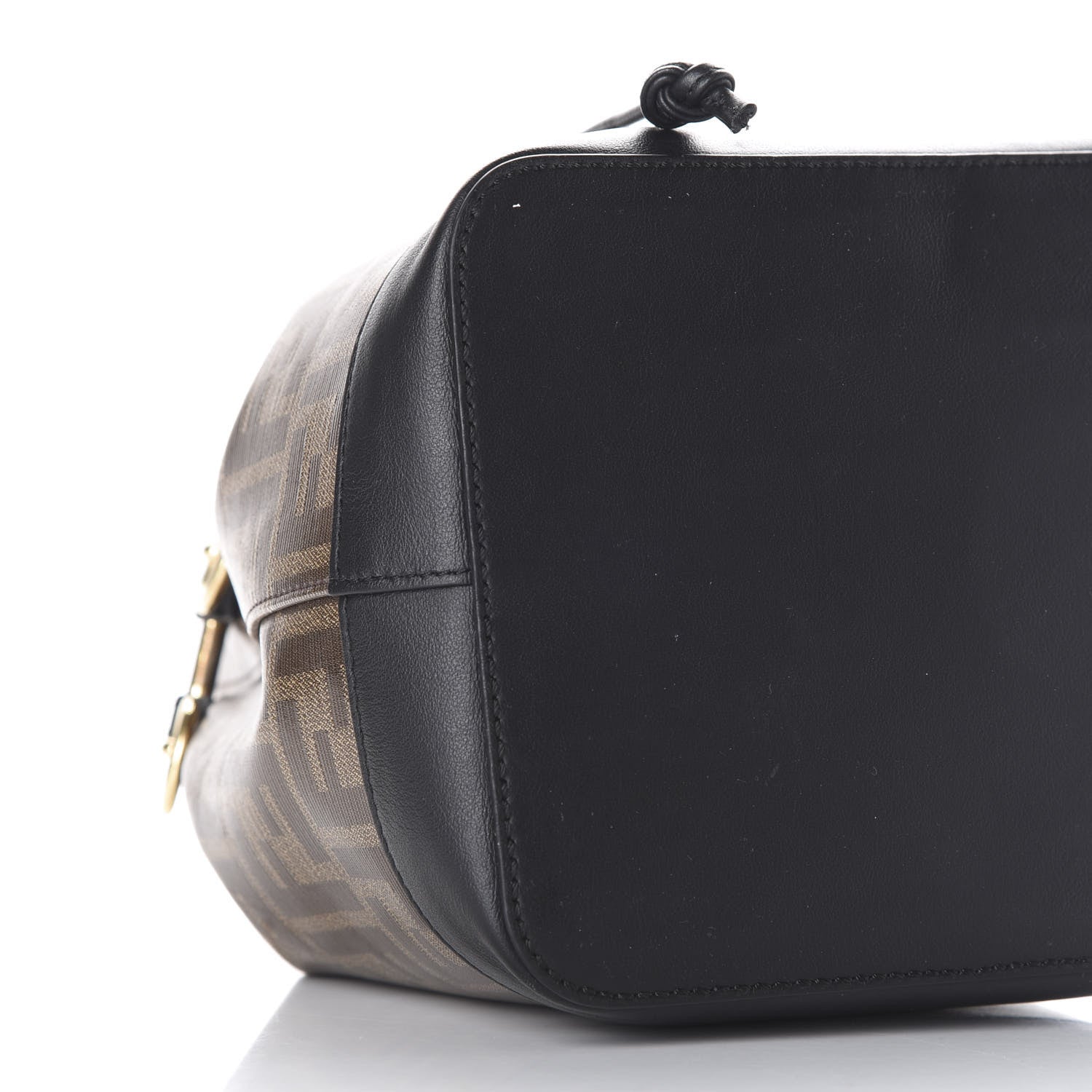 Fendi Glazed Fabric Vitello Grace F is Fendi FF 1974 Stamp Patch Grande Mon Tresor Bucket Bag Mogano Panna Black 5 of 10