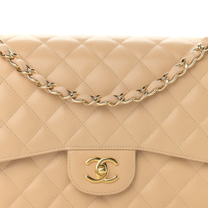 Chanel Caviar Quilted Jumbo Double Flap Beige 10 of 11