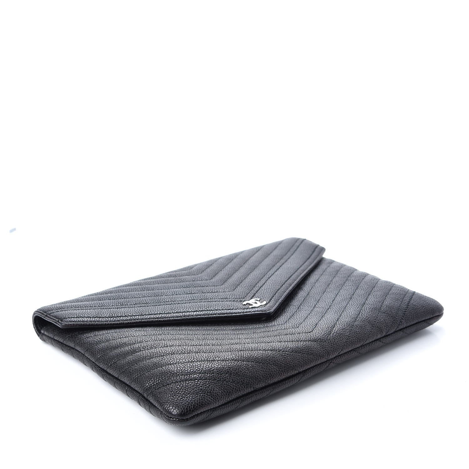 Chanel Calfskin Chevron Quilted Small Envelope Clutch Black 4 of 8