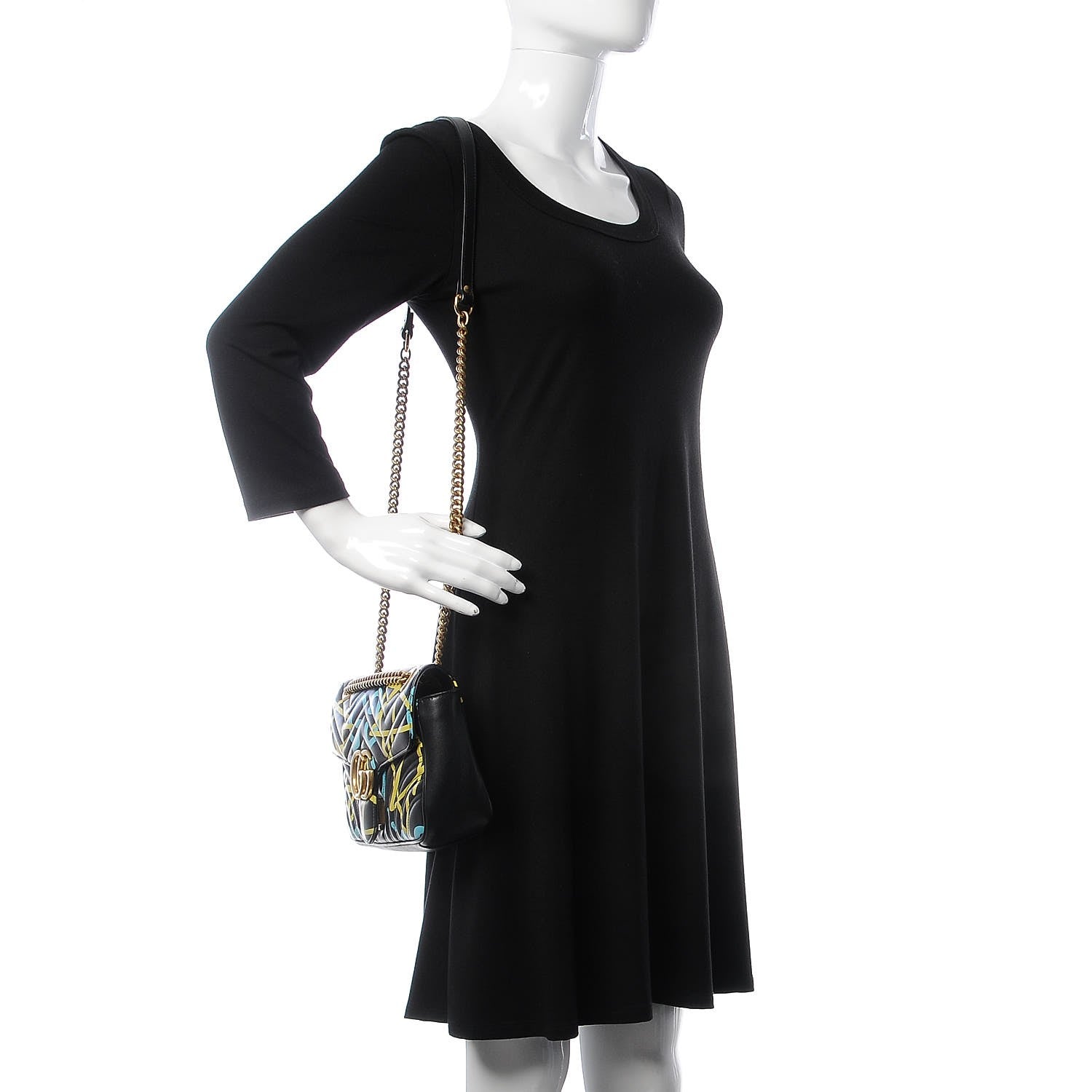 Gucci Calfskin Matelasse GucciGhost Small GG Marmont Shoulder Bag Black New Acquamarine 2 of 8