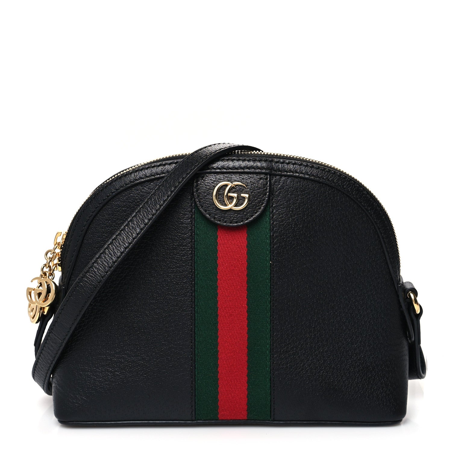 Gucci Calfskin GG Web Small Ophidia Dome Shoulder Bag Black 1 of 12