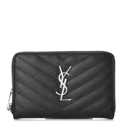 Saint Laurent Grain De Poudre Matelasse Chevron Monogram Zip Around Wallet Black 1 of 9