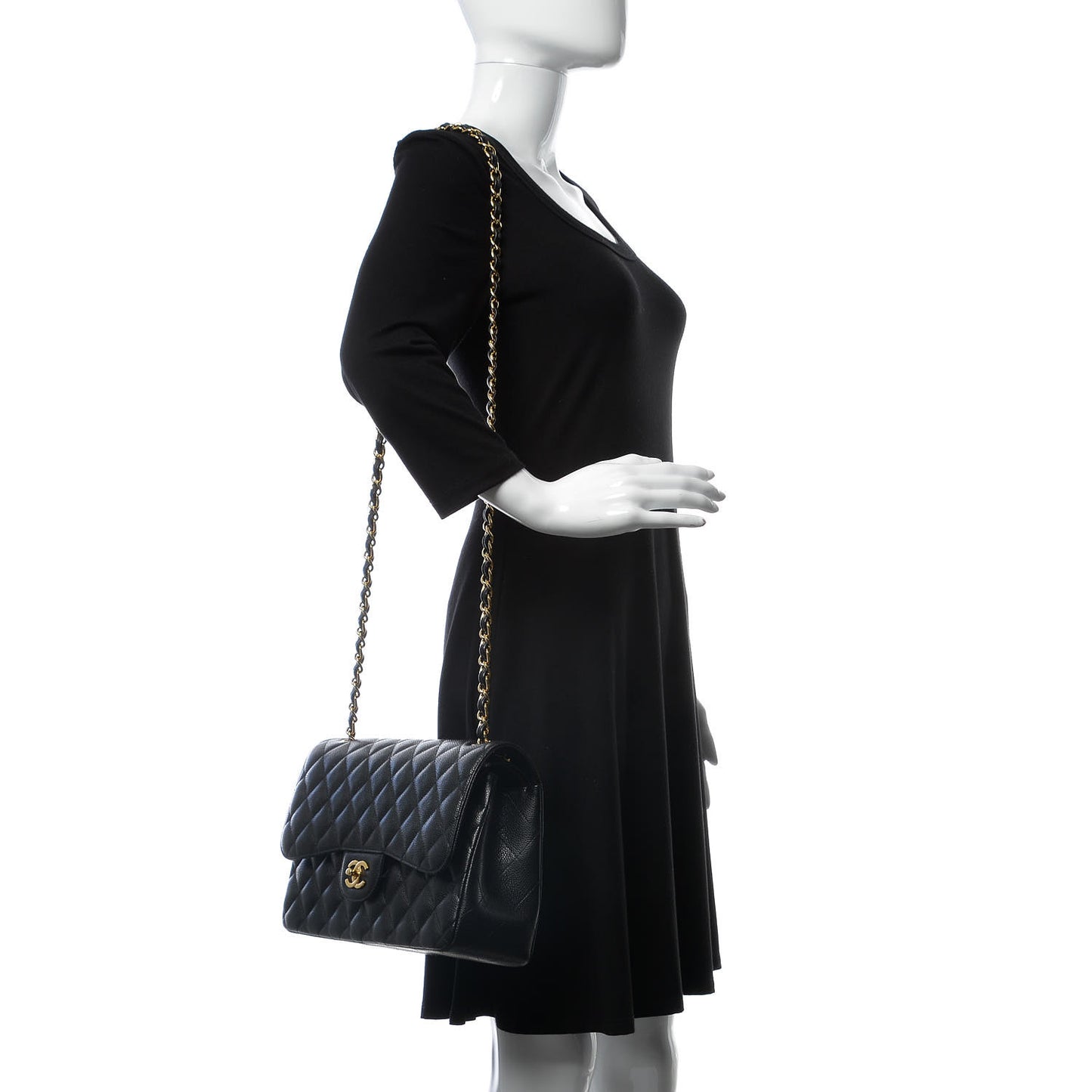Caviar Quilted Jumbo Double Flap Black