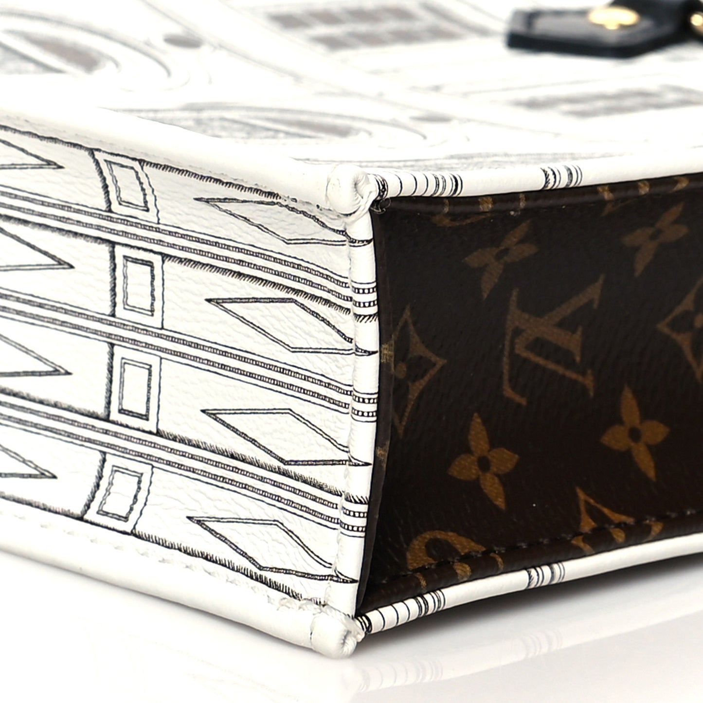 X FORNASETTI Calfskin Architettura Petit Sac Plat Black White
