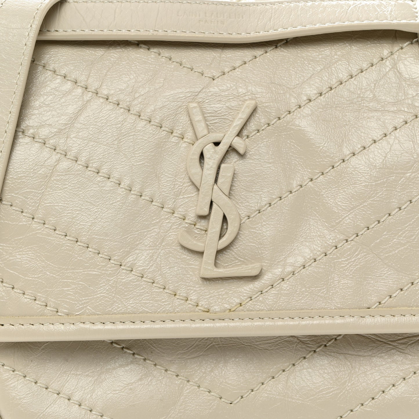 Crinkled Calfskin Matelasse Monogram Baby Niki Chain Satchel Ivory