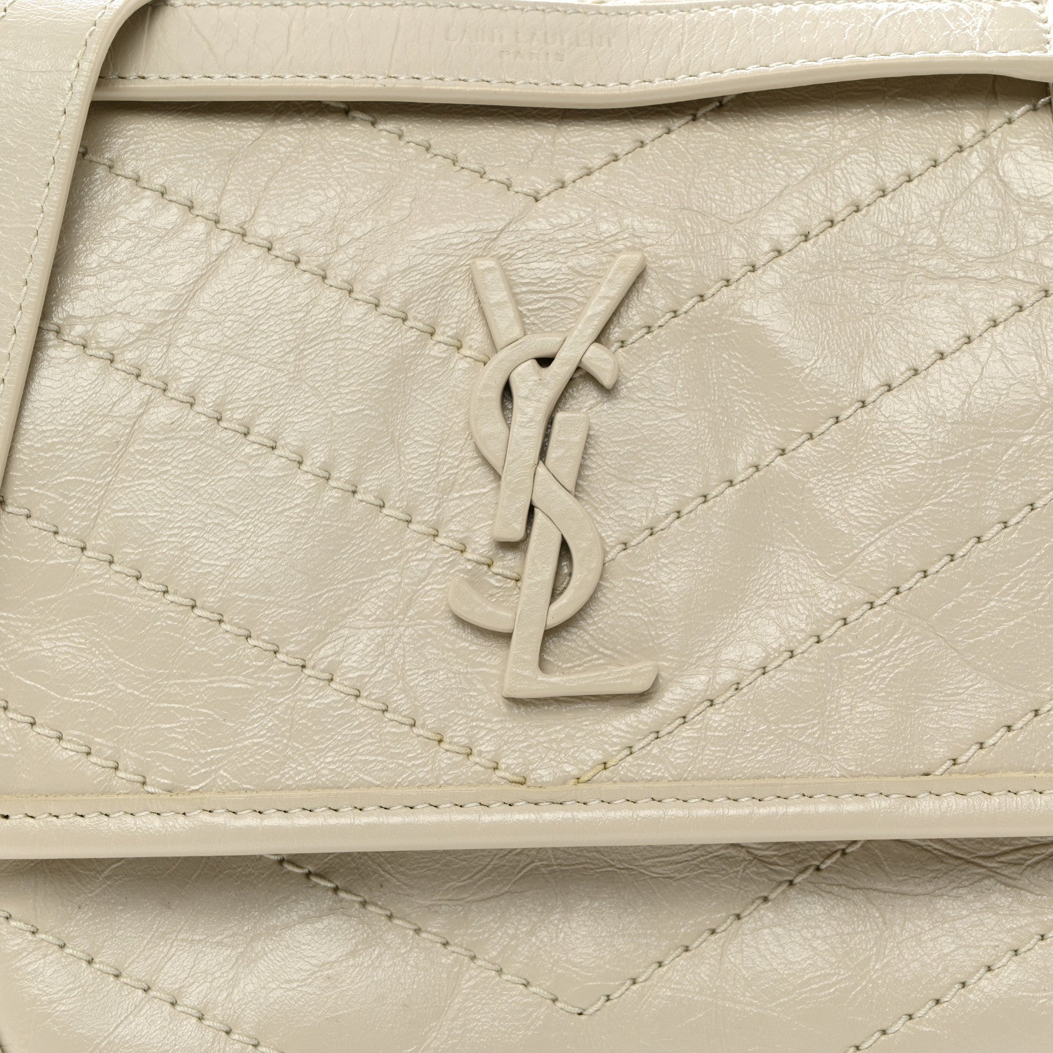 Saint Laurent Crinkled Calfskin Matelasse Monogram Baby Niki Chain Satchel Ivory 9 of 11