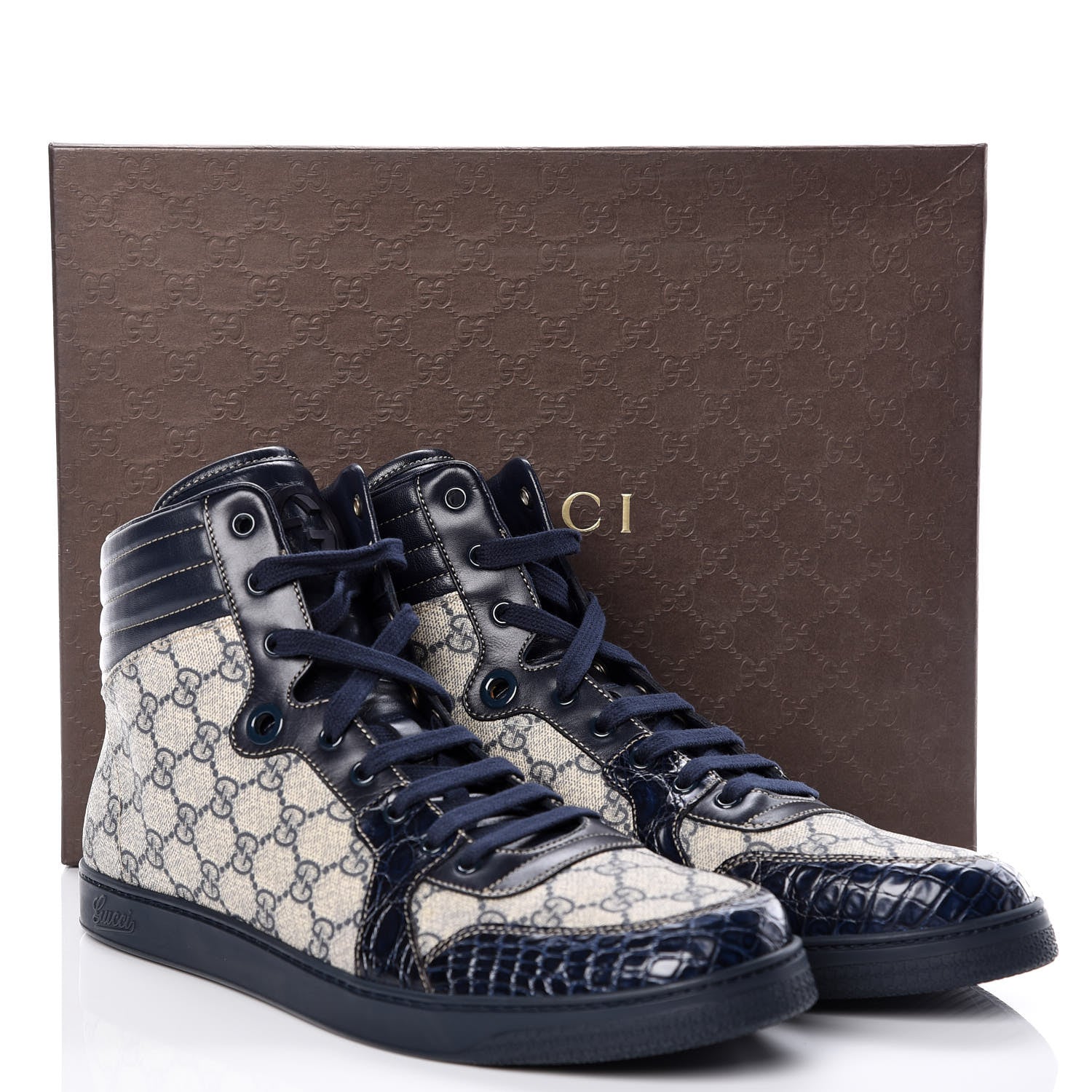 Gucci GG Plus Monogram Crocodile Mens Coda Sneakers 13.5 Blue 10 of 10