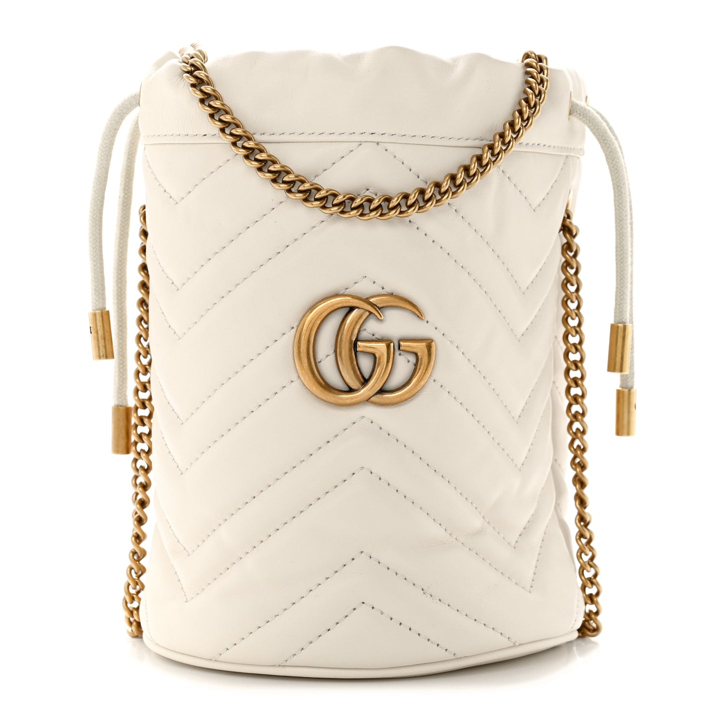 Calfskin Matelasse Mini GG Marmont 2.0 Bucket Bag White