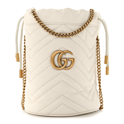 Gucci Calfskin Matelasse Mini GG Marmont 2.0 Bucket Bag White 1 of 13