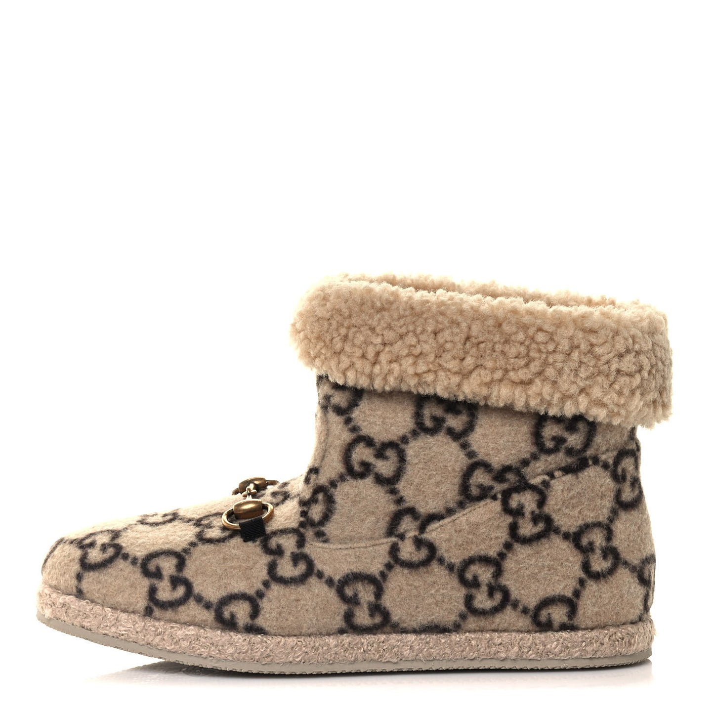 Covered Wool GG Monogram Womens Fria Horsebit Ankle Boots 39.5 Beige Ebony Butterscotch