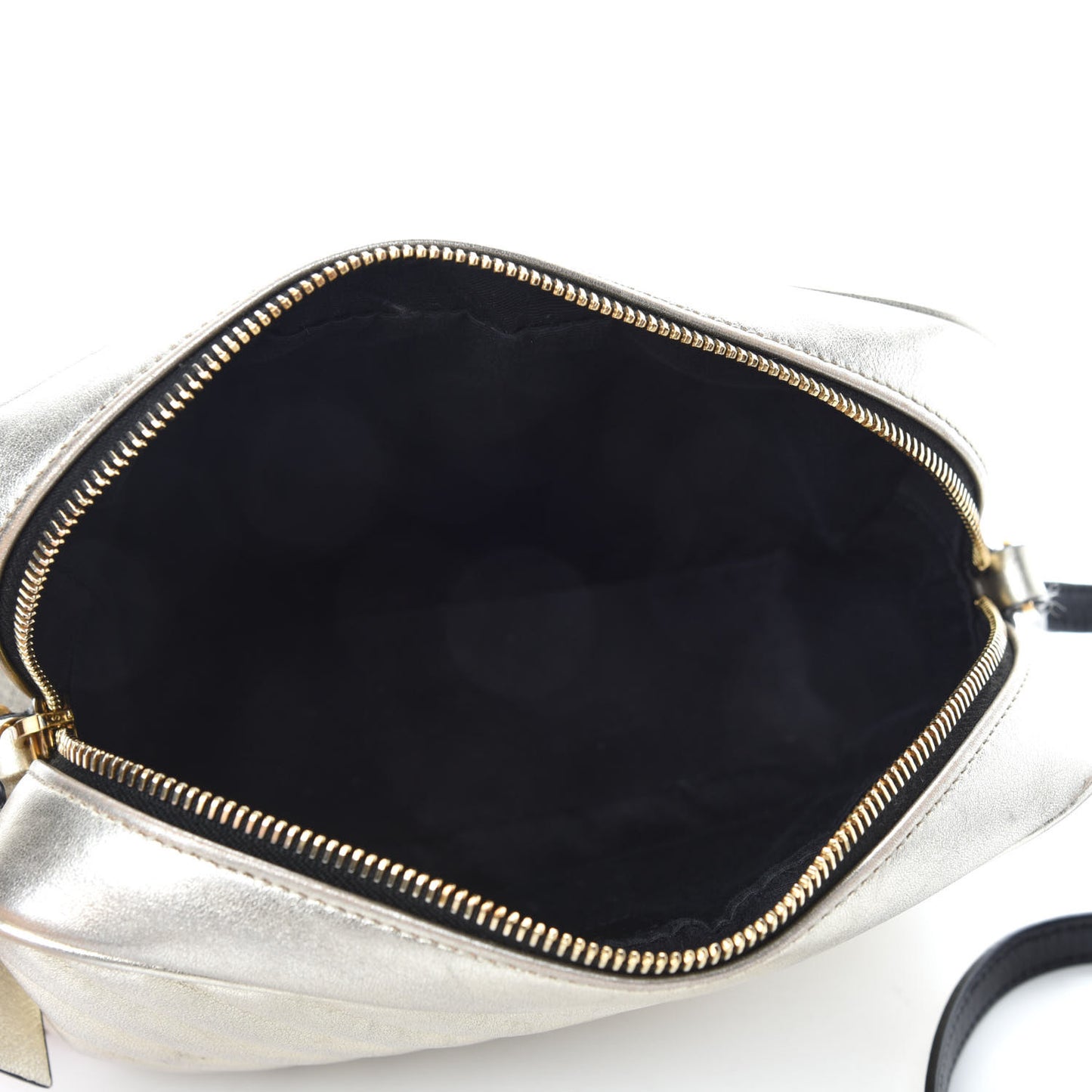 Metallic Calfskin Matelasse Monogram Lou Camera Bag Platino