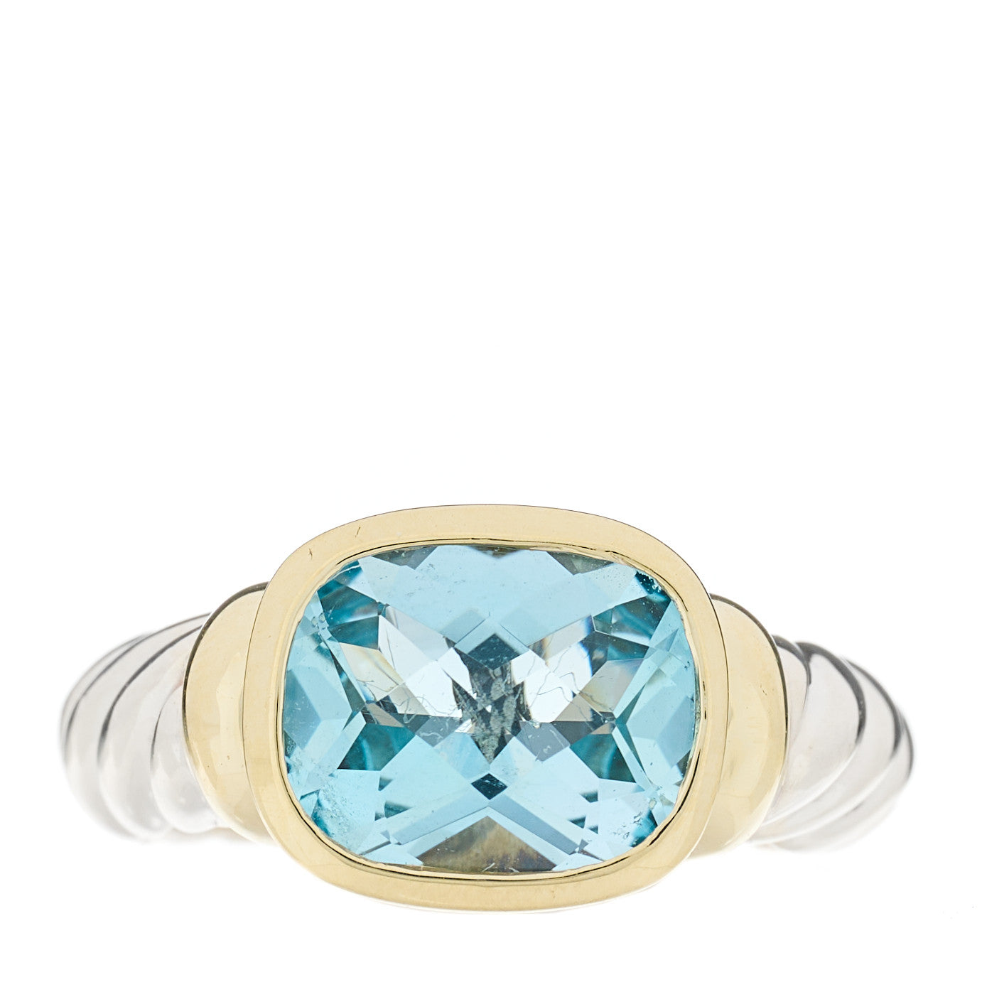 David Yurman Sterling Silver 14K Yellow Gold Blue Topaz 10mm Noblesse Ring 50 5.5 2 of 5