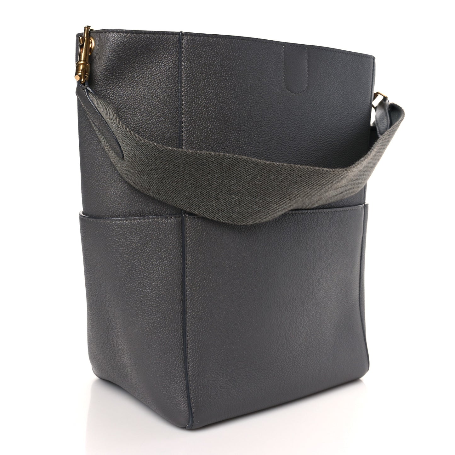 Soft Grained Calfskin Sangle Bucket Bag Grey