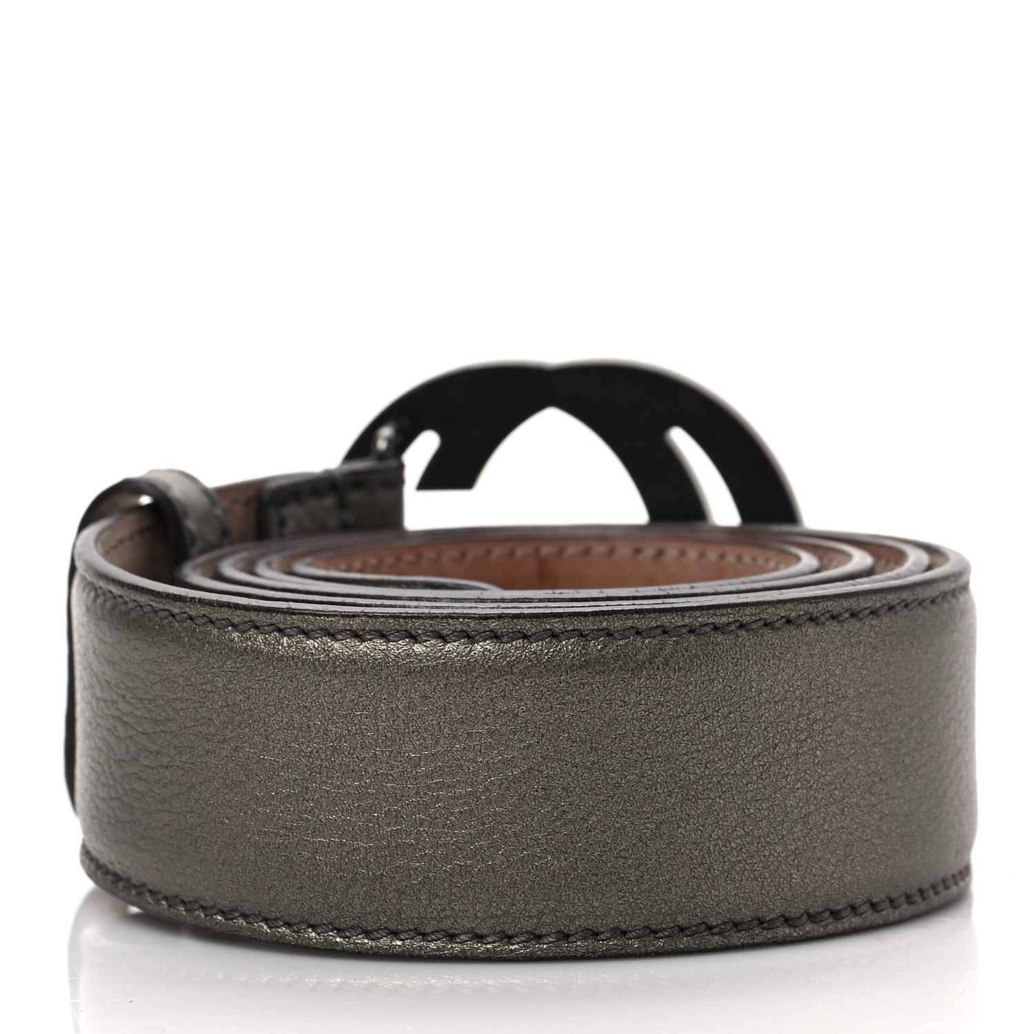 Gucci Metallic Calfskin Interlocking G 40mm Belt 100 40 Pewter 4 of 6