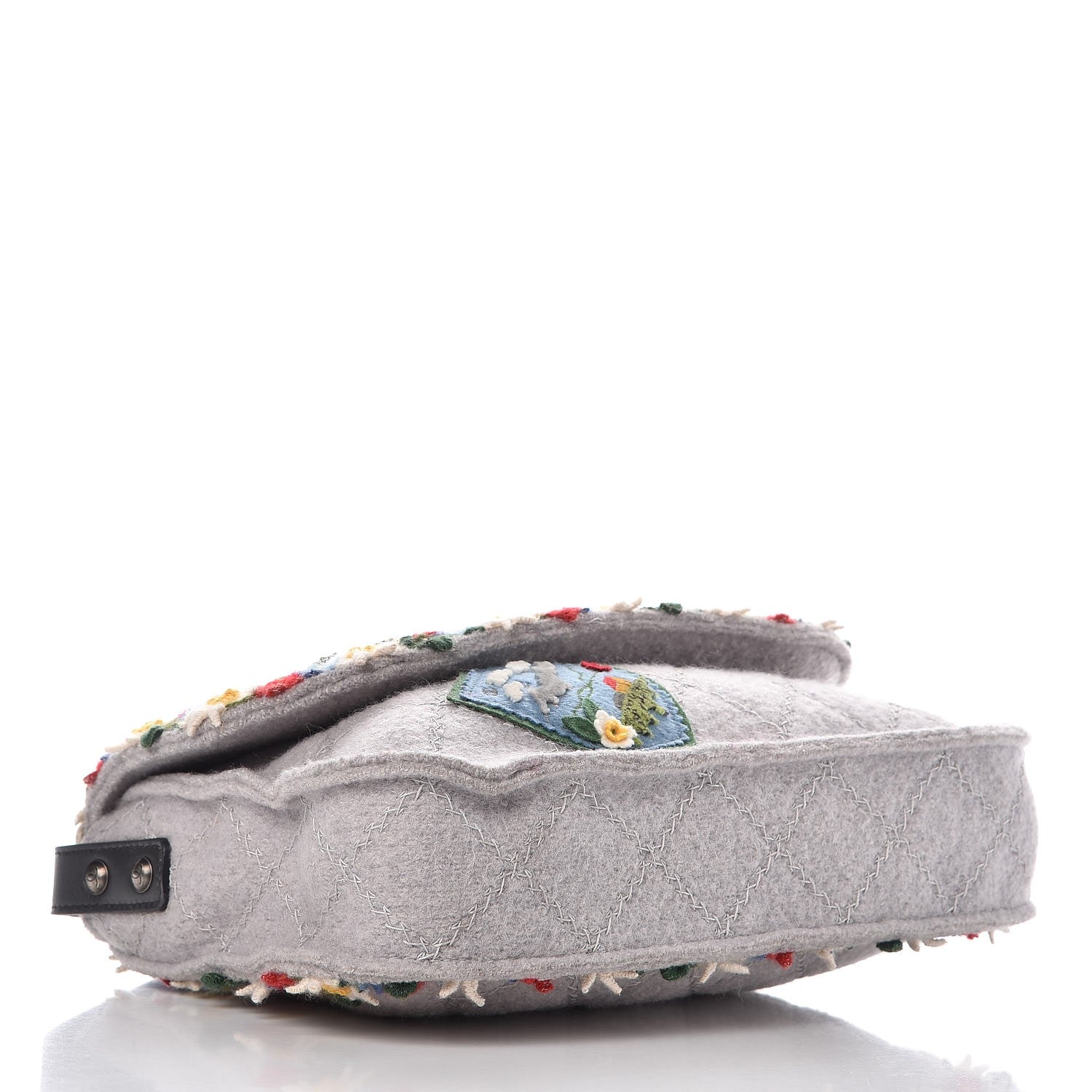 Chanel Felt Embroidered Small Crest Austrian Satchel Light Grey 4 of 11
