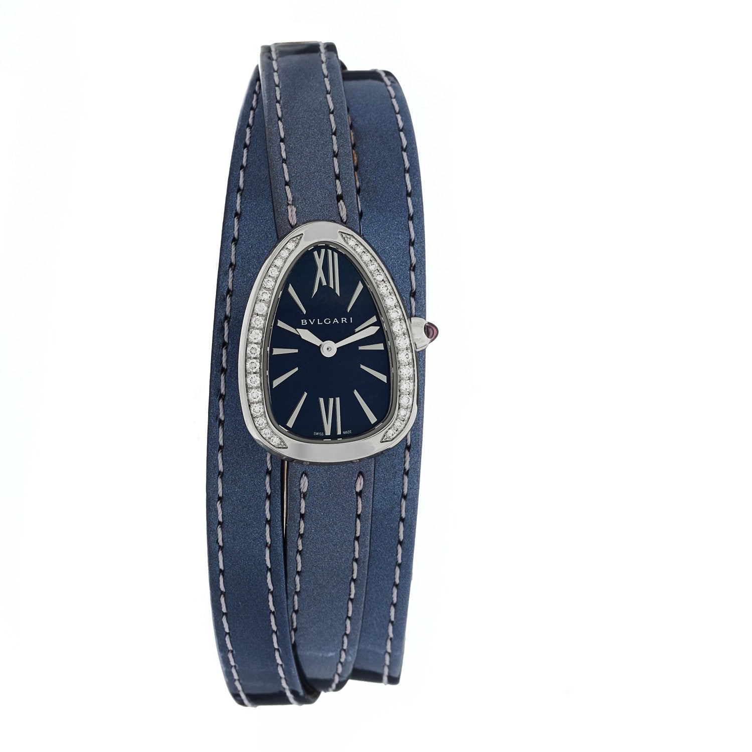 Bulgari Stainless Steel Patent Diamond Bezel 20mm Serpenti Double Wrap Quartz Watch Blue 1 of 7