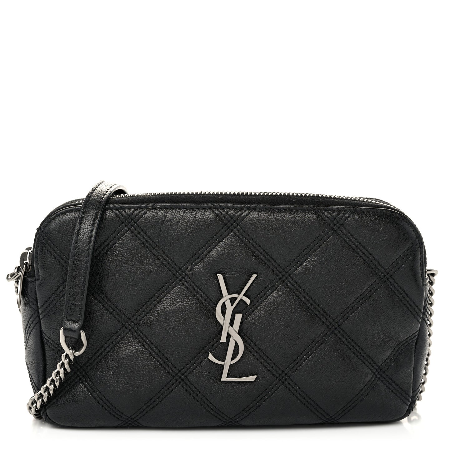 Grained Lambskin Quilted Mini Becky Double Zip Bag Black