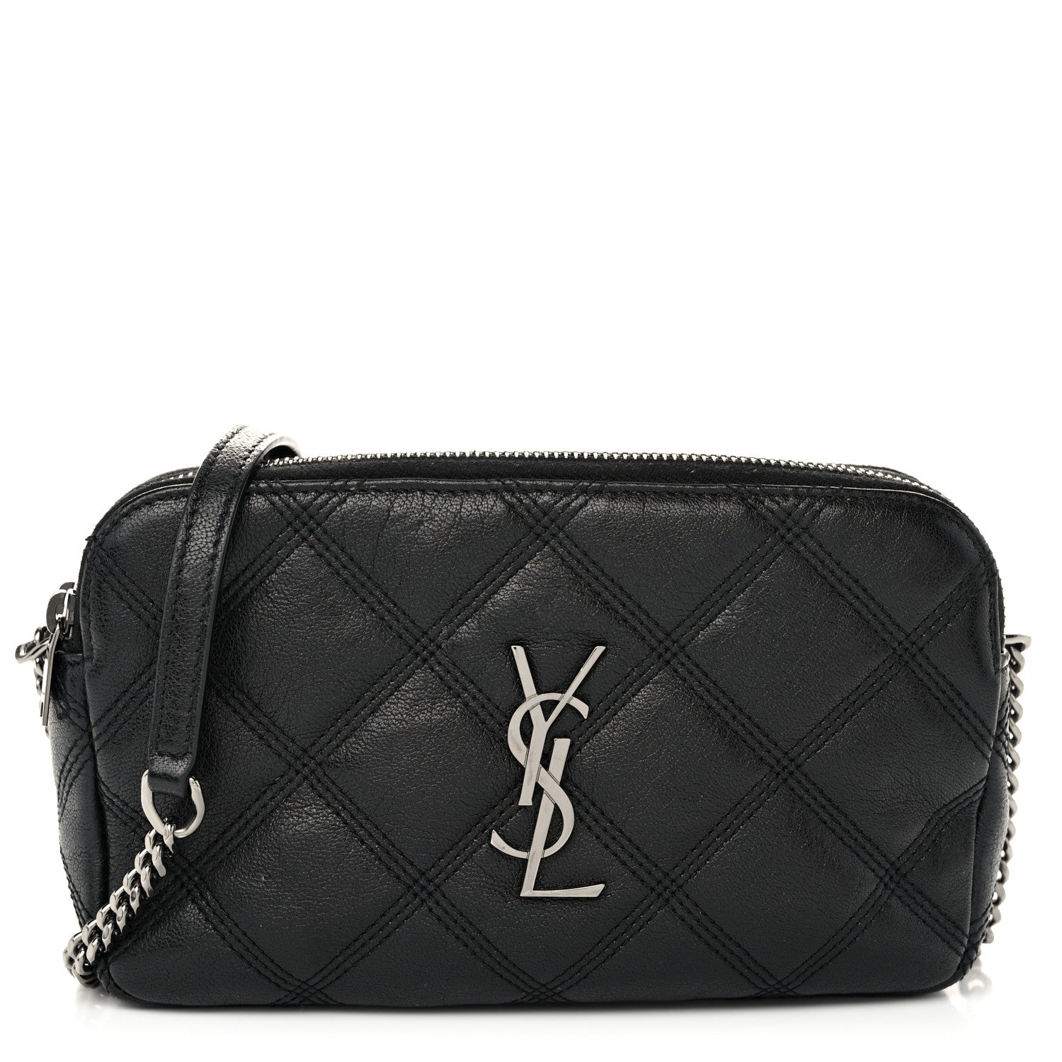 Saint Laurent Grained Lambskin Quilted Mini Becky Double Zip Bag Black 1 of 12