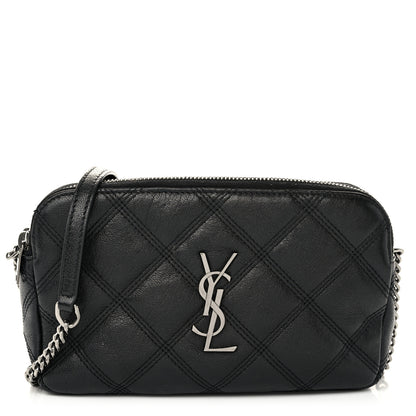 Saint Laurent Grained Lambskin Quilted Mini Becky Double Zip Bag Black 1 of 12