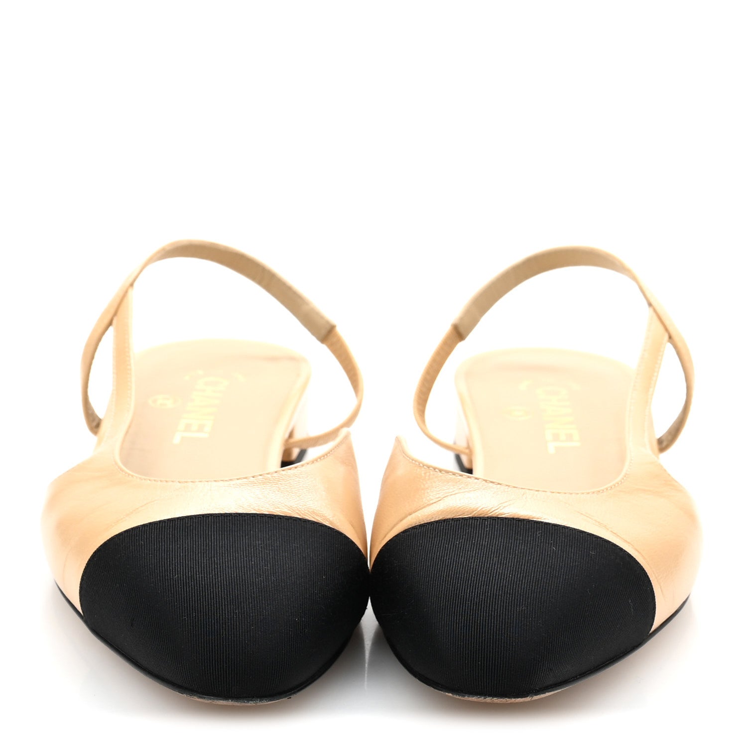 Chanel Goatskin Grosgrain Cap Toe CC Slingback Sandals 40 Beige Black 3 of 10