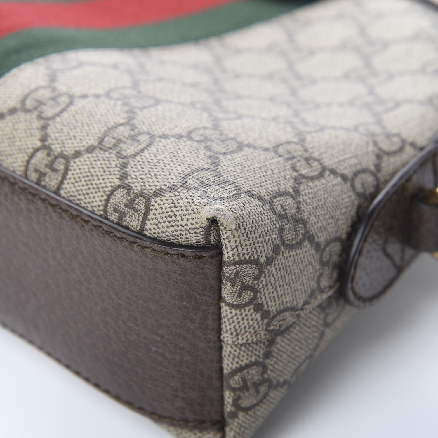 Gucci GG Supreme Monogram Textured Dollar Calfskin Web Small Ophidia Dome Shoulder Bag Beige Ebony New Acero 10 of 14