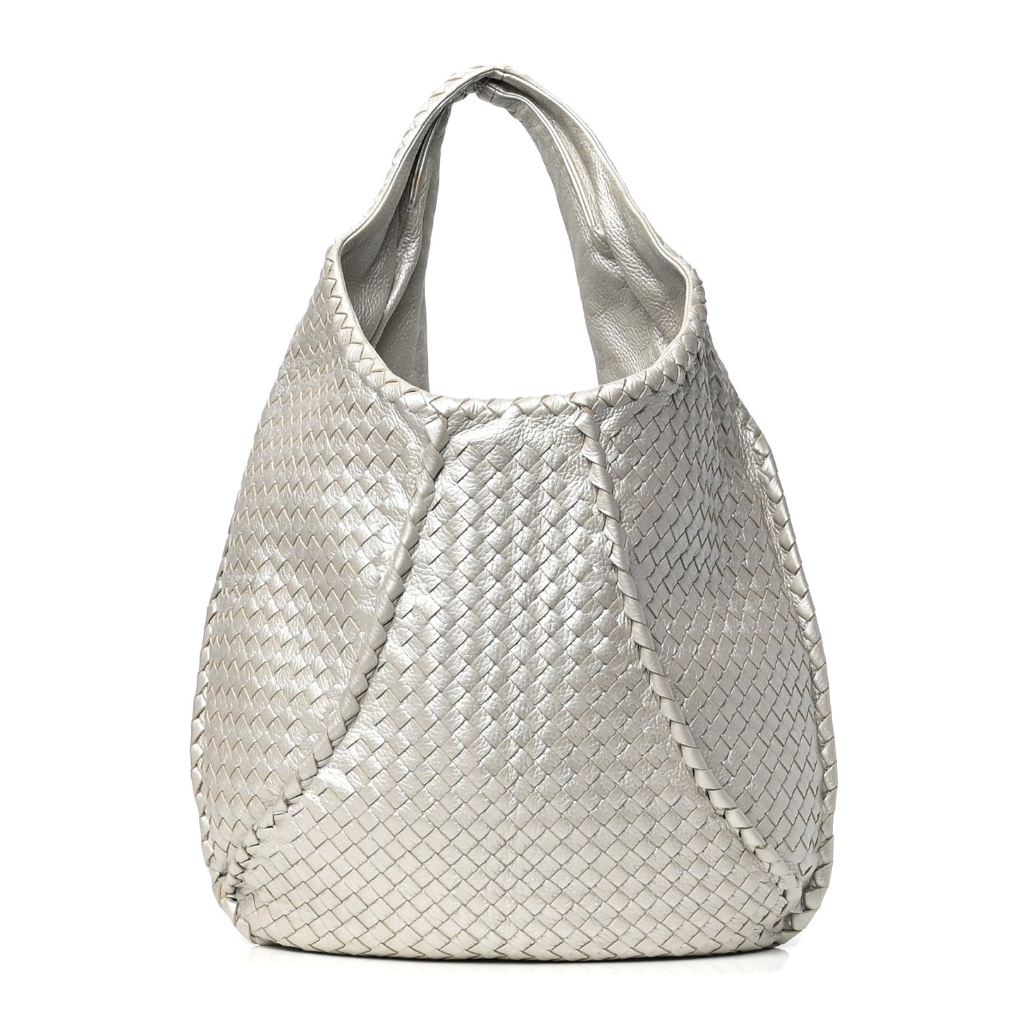 Metallic Cervo Intrecciato Large Simple Hobo Silver