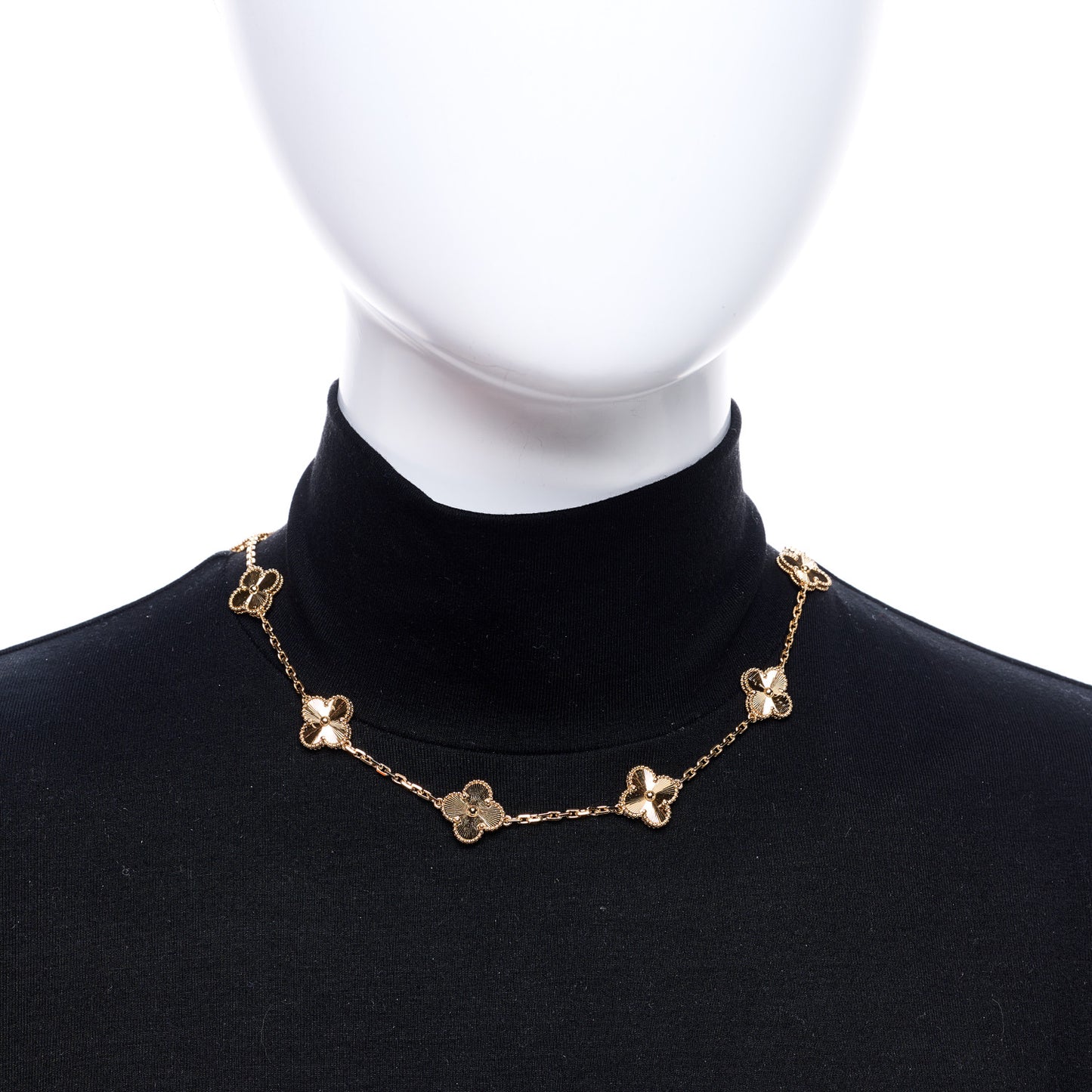18K Yellow Gold 10 Motifs Guilloche Vintage Alhambra Necklace