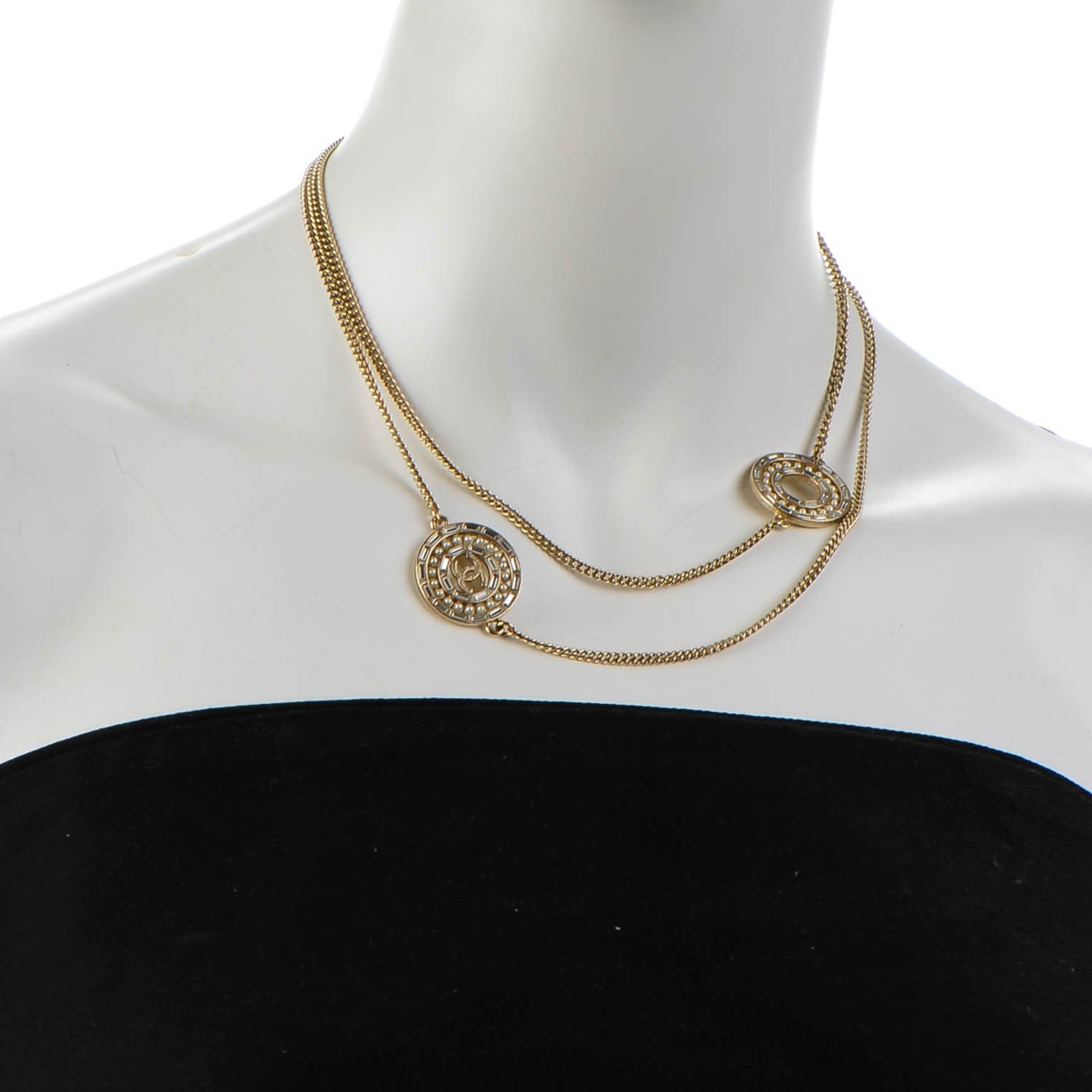 Chanel Crystal Baguette Pearl CC Chain Necklace Gold 3 of 4