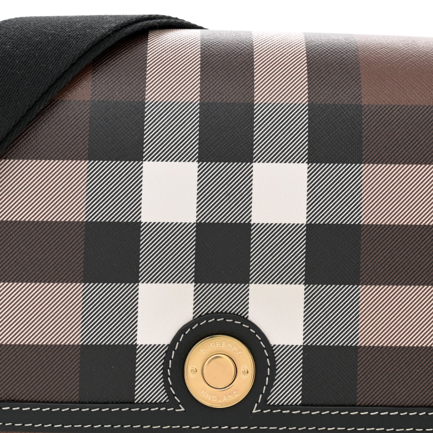 Calfskin Giant Check E-Canvas Note Crossbody Bag Dark Birch Brown