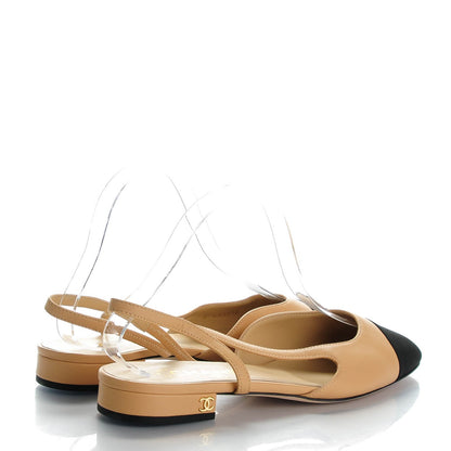 Chanel Lambskin Grosgrain Cap Toe CC Slingback Sandals 38 Beige 4 of 9