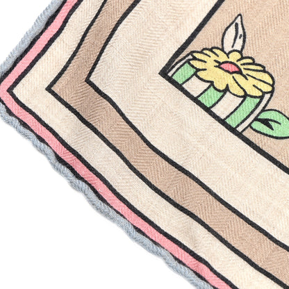 Hermes Cashmere Silk Locomotion Shawl 140 Naturel Vert Jaune 5 of 9