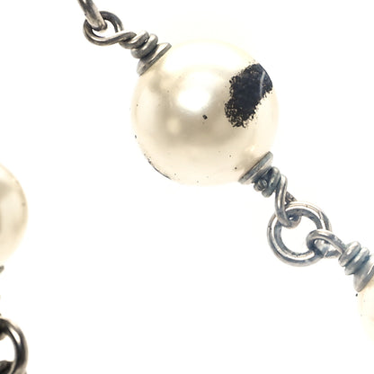 Chanel Crystal Pearl CC Short Chain Drop Necklace Silver 5 of 6