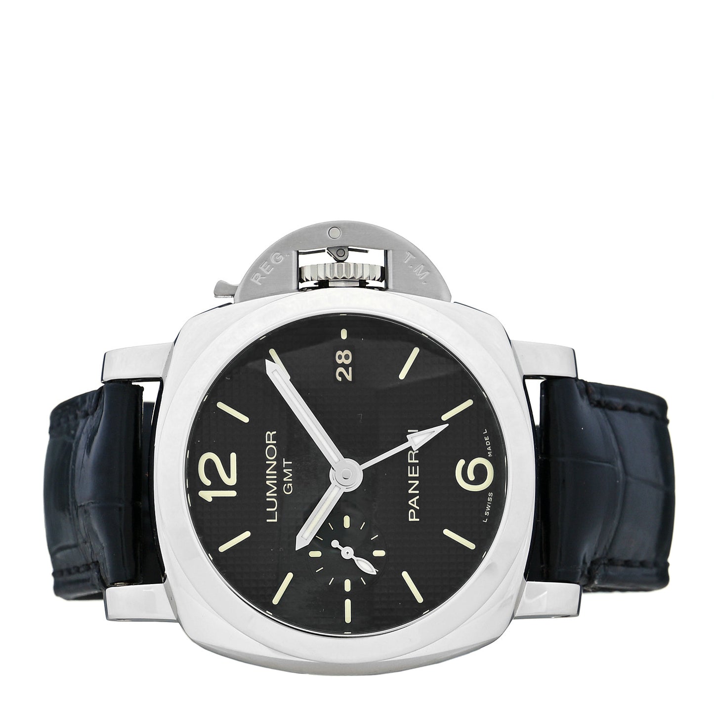 Stainless Steel Alligator 42mm Luminor 1950 3 Day GMT Automatic Watch Black PAM00535