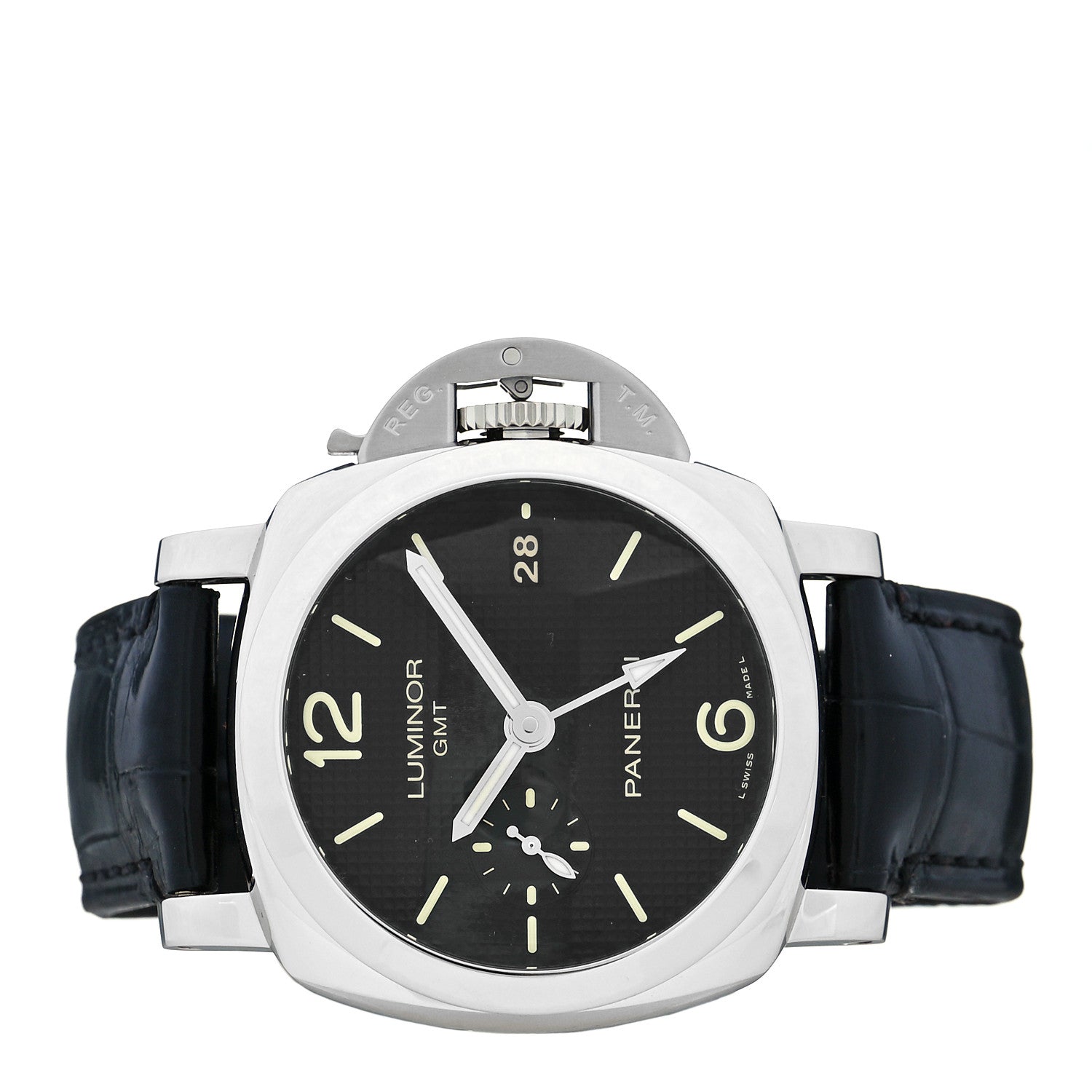 Panerai Stainless Steel Alligator 42mm Luminor 1950 3 Day GMT Automatic Watch Black PAM00535 2 of 5