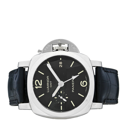 Panerai Stainless Steel Alligator 42mm Luminor 1950 3 Day GMT Automatic Watch Black PAM00535 2 of 5