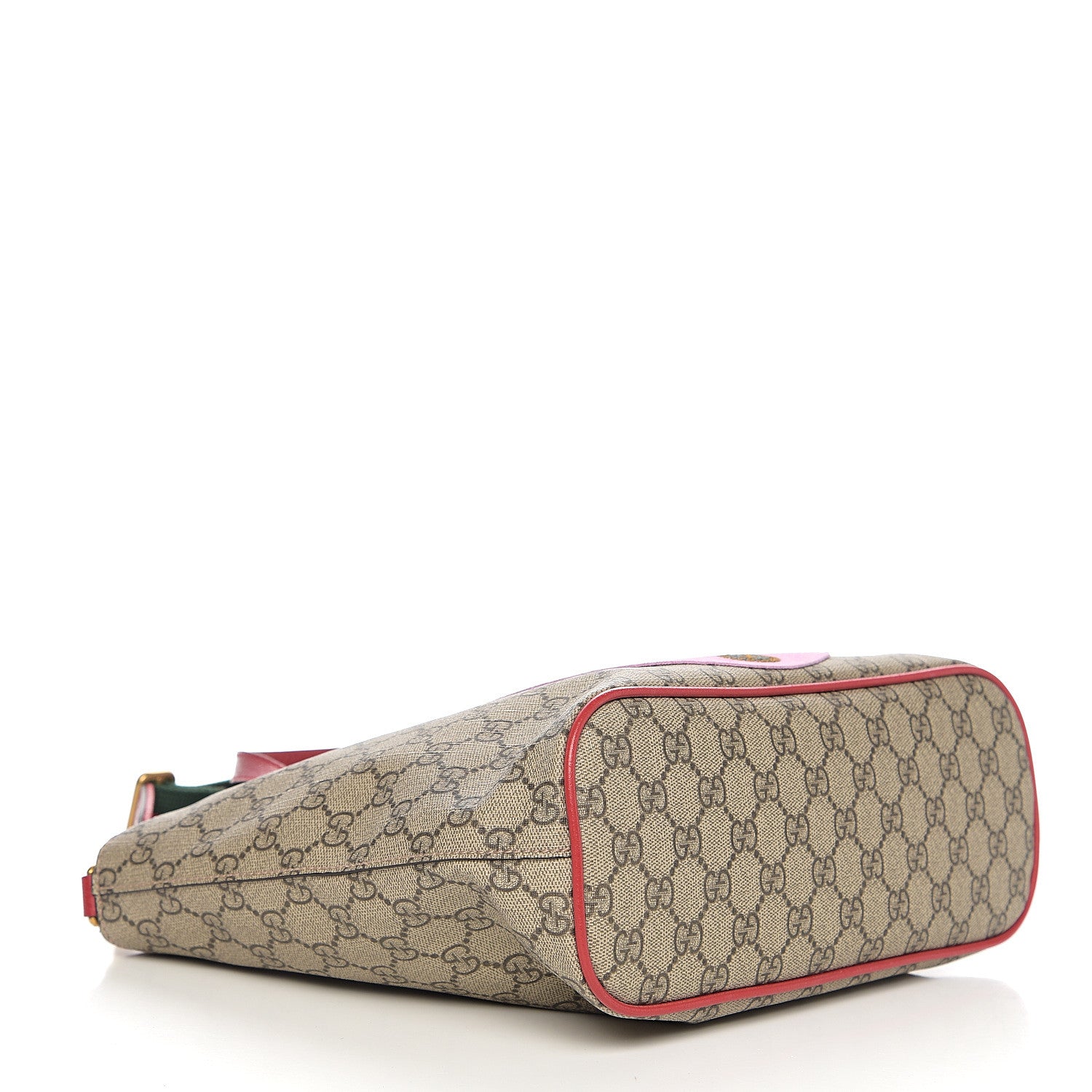 Gucci Soft GG Supreme Monogram Web Bosco Patch Small Crossbody Tote Beige Malva Hibiscus Red 3 of 9