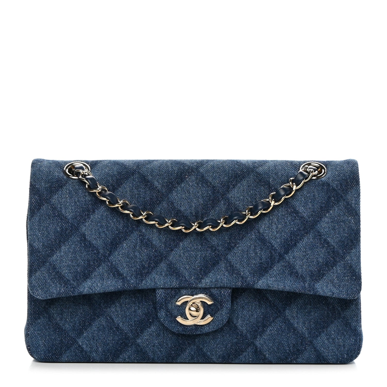 Chanel Printed Denim Quilted Medium Double Flap Dark Blue 1 of 12