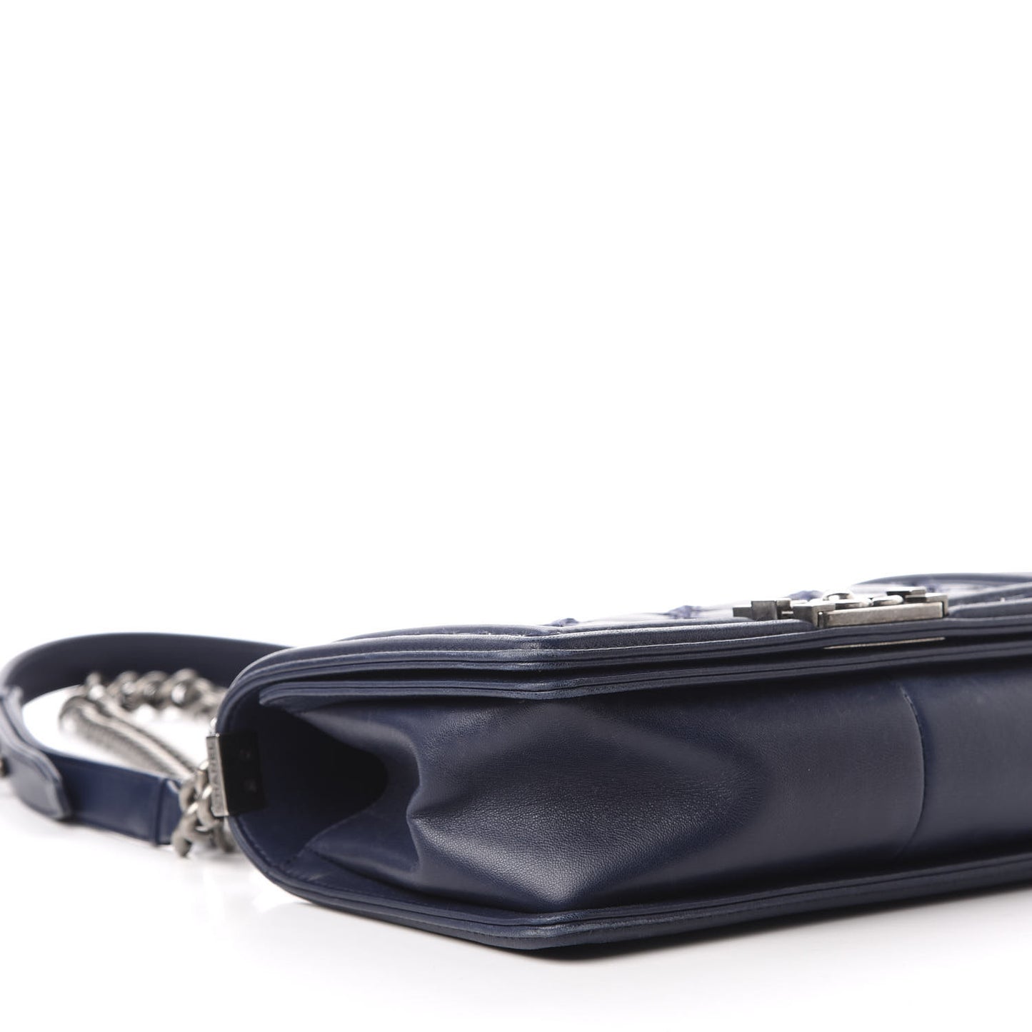Calfskin Tweed Double Stitch Medium Boy Flap Navy Blue