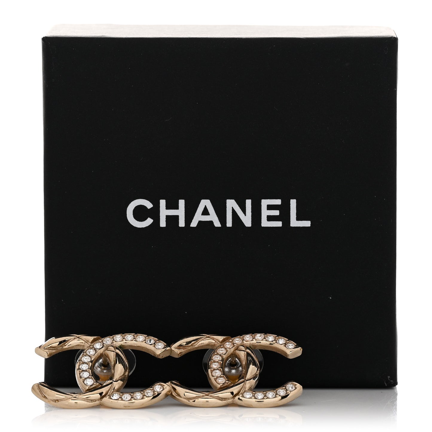 Crystal Glitter Quilted CC Earrings Light Gold