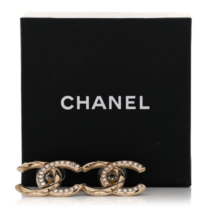 Chanel Crystal Glitter Quilted CC Earrings Light Gold 5 of 5
