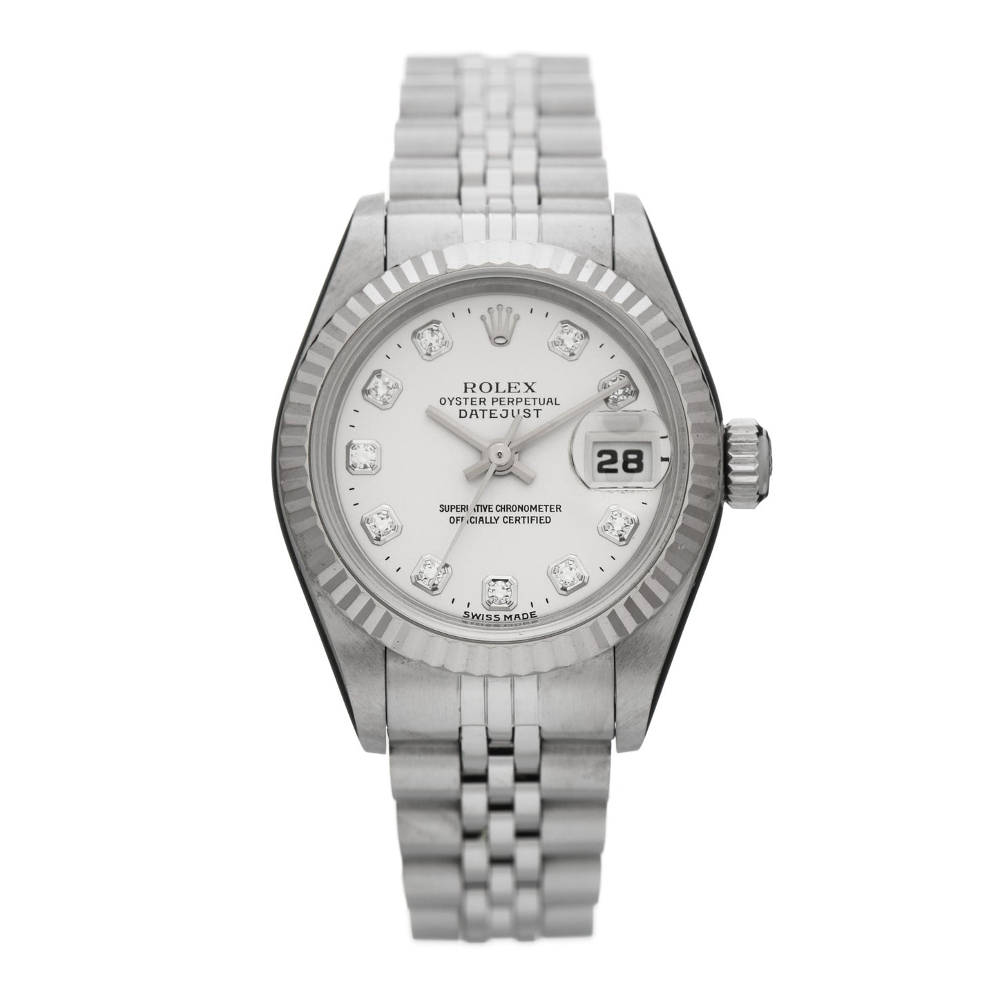 Stainless Steel 18K White Gold Diamond 26mm Oyster Perpetual Datejust Watch Silver 69174
