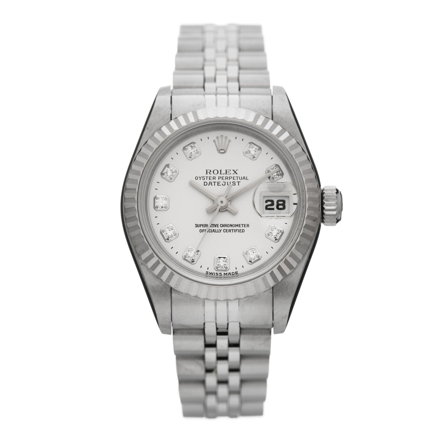 Rolex Stainless Steel 18K White Gold Diamond 26mm Oyster Perpetual Datejust Watch Silver 69174 1 of 5