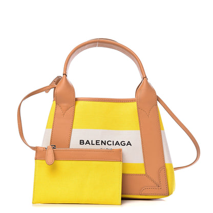 Balenciaga Cotton Canvas Calfskin Navy Cabas XS Yellow 1 of 14
