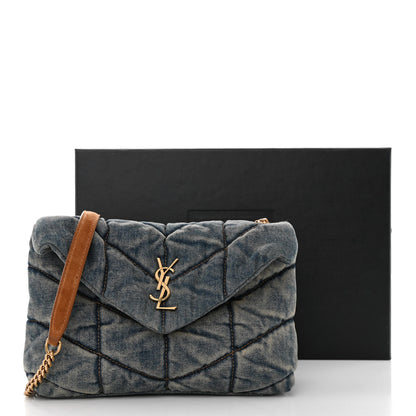 Saint Laurent Denim Quilted Toy Loulou Puffer Monogram Chain Satchel Blue Cinnamon 11 of 11