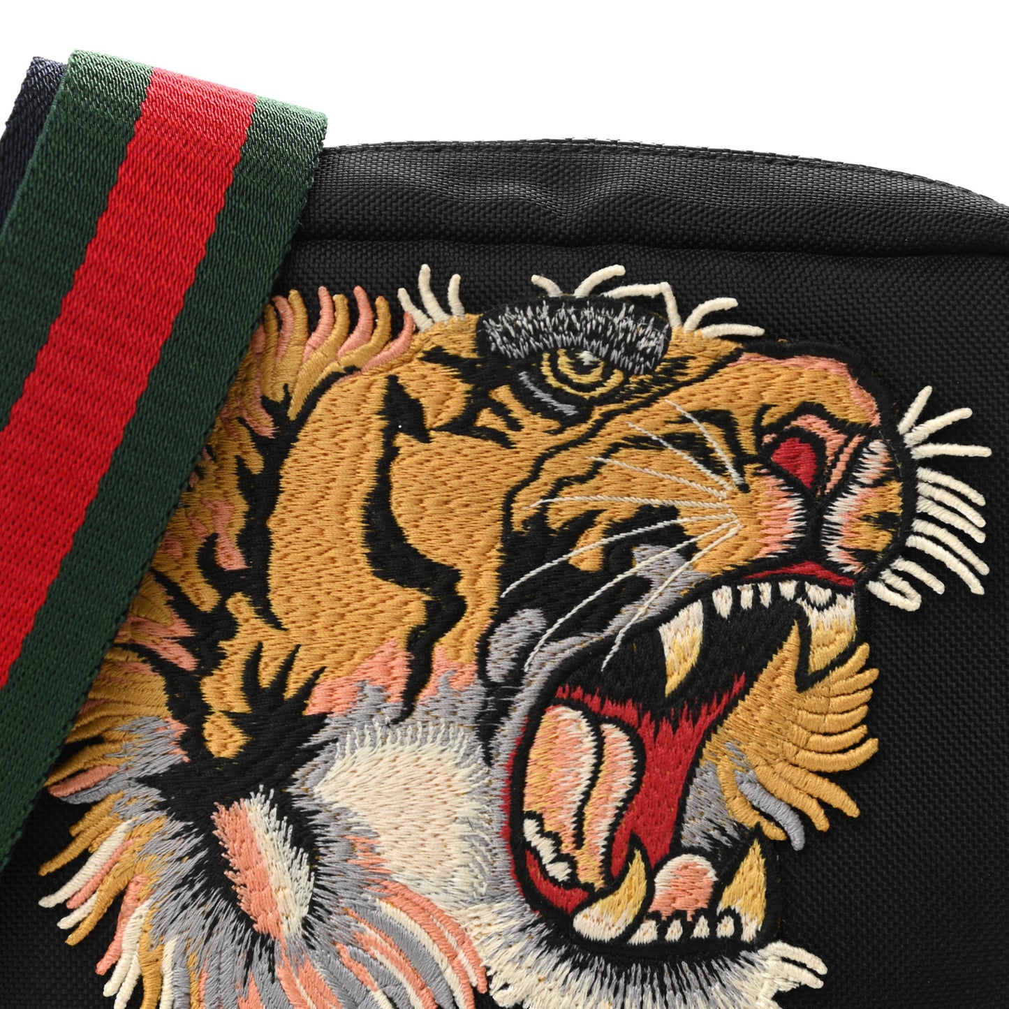 Canvas Web Tiger Embroidered Messenger Bag Black