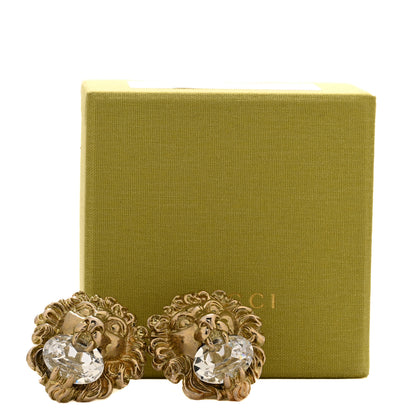Gucci Crystal Lion Head Clip On Earrings Aged Gold 5 of 5